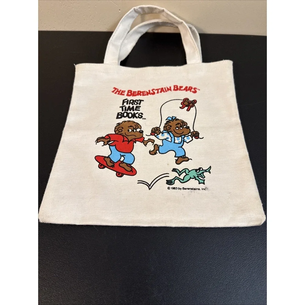 Vintage 1983 Berenstain Bears Small Canvas Book Tote Bag First Time Books